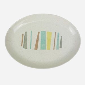 Vintage Vernonware Anytime MCM Atomic 13.5" Oval Serving Platter Stoneware USA